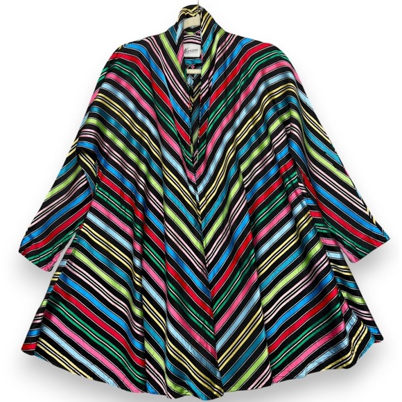 Vintage Maxan Kimono Jacket One Size Black Multicolor Ribbon Stripe Open 1940s
